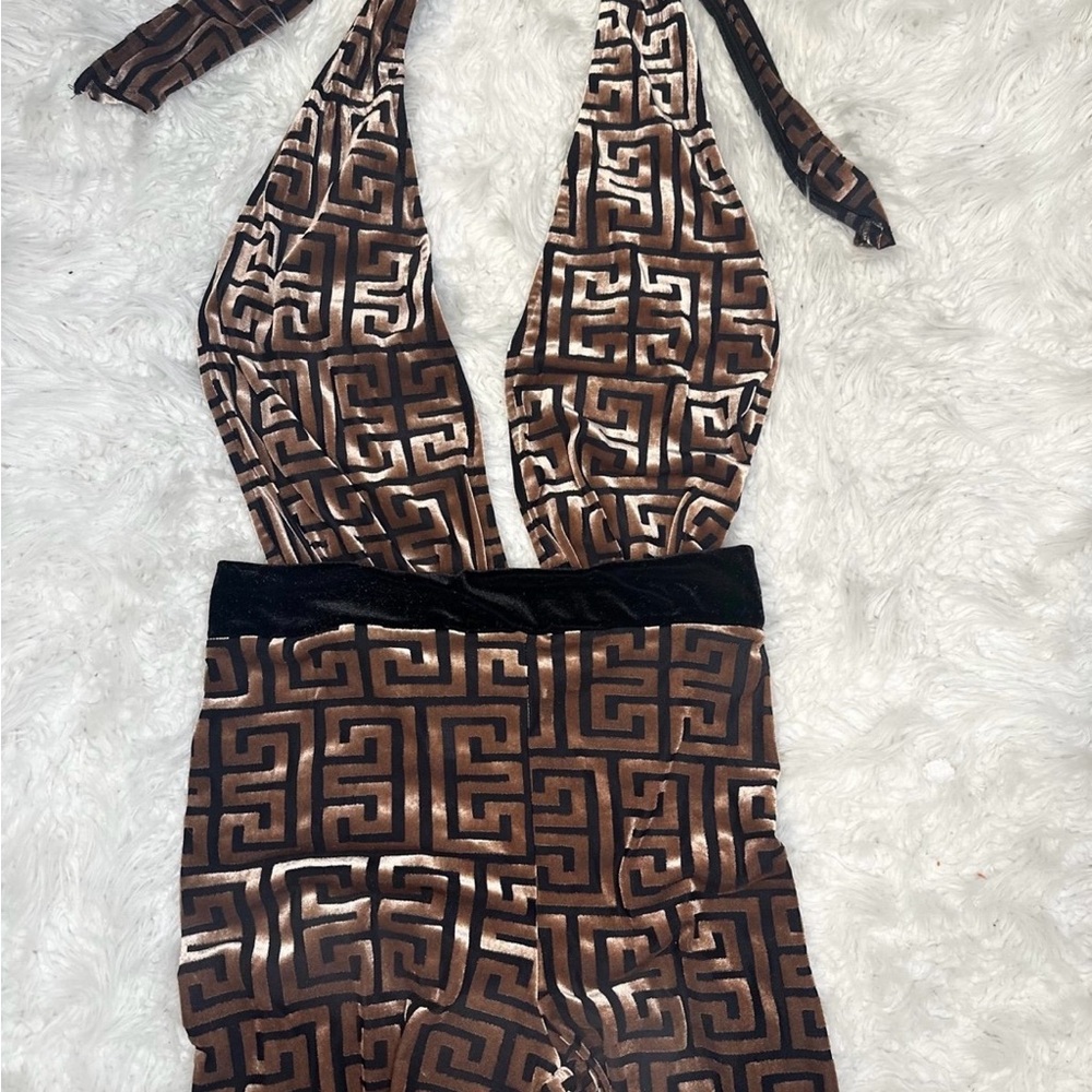 Designer Brown and Cream Halter Top